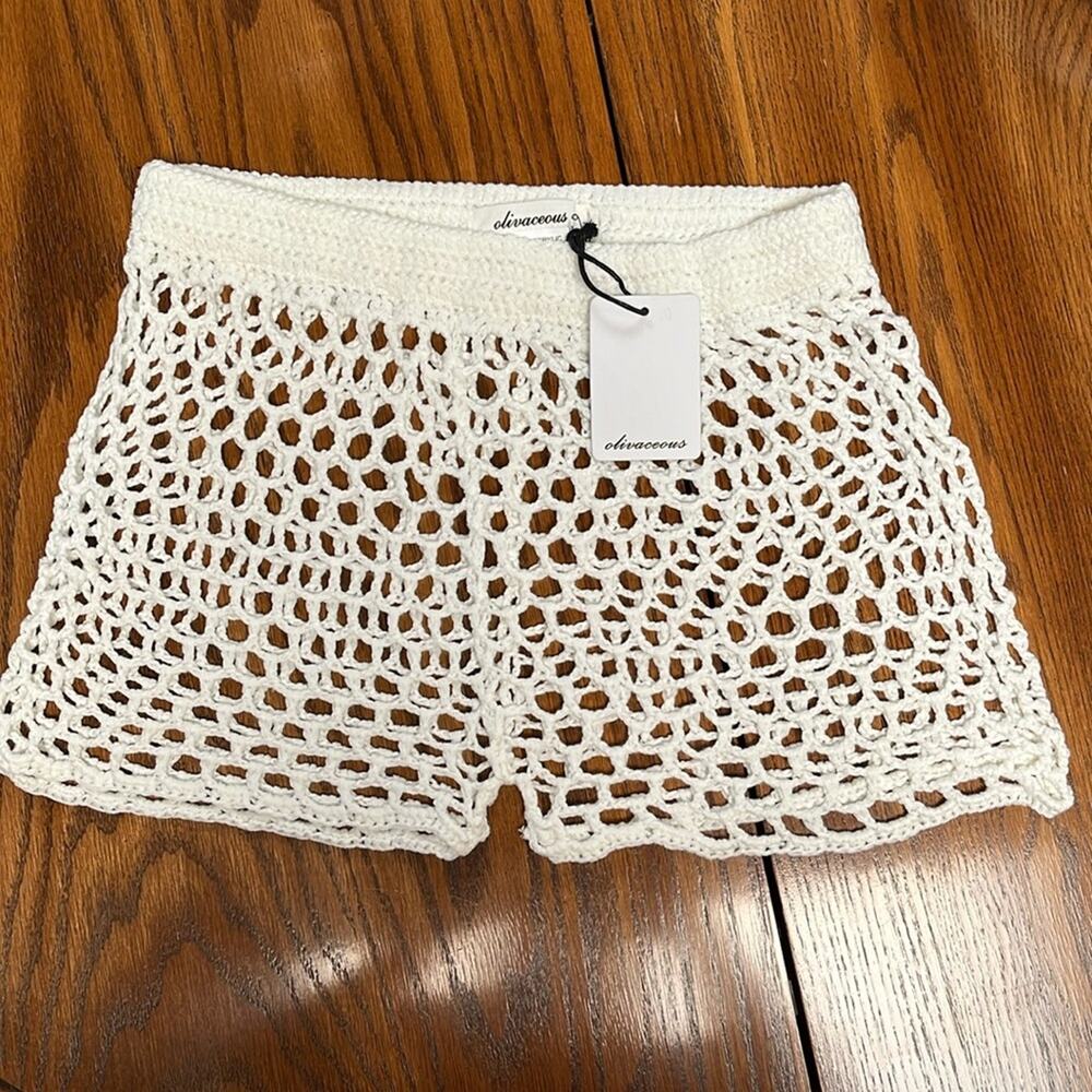 Olivaceous Womens Shorts Crocheted White Medium Swim Suit Cover-Up Layer